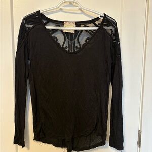 Free People Black Sheer Long Sleeve Top